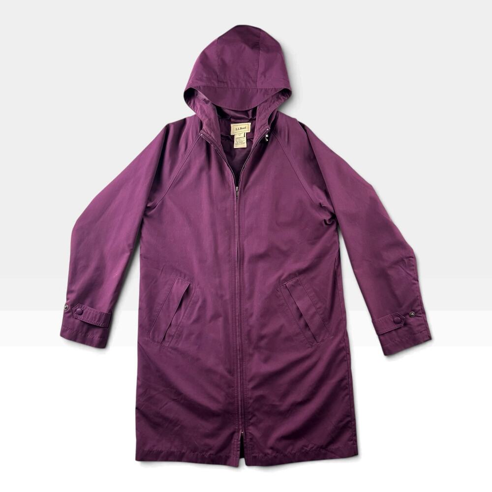 Vintage L.L.Bean Womens XS Purple Hooded Coat Removable Wool Plaid Liner